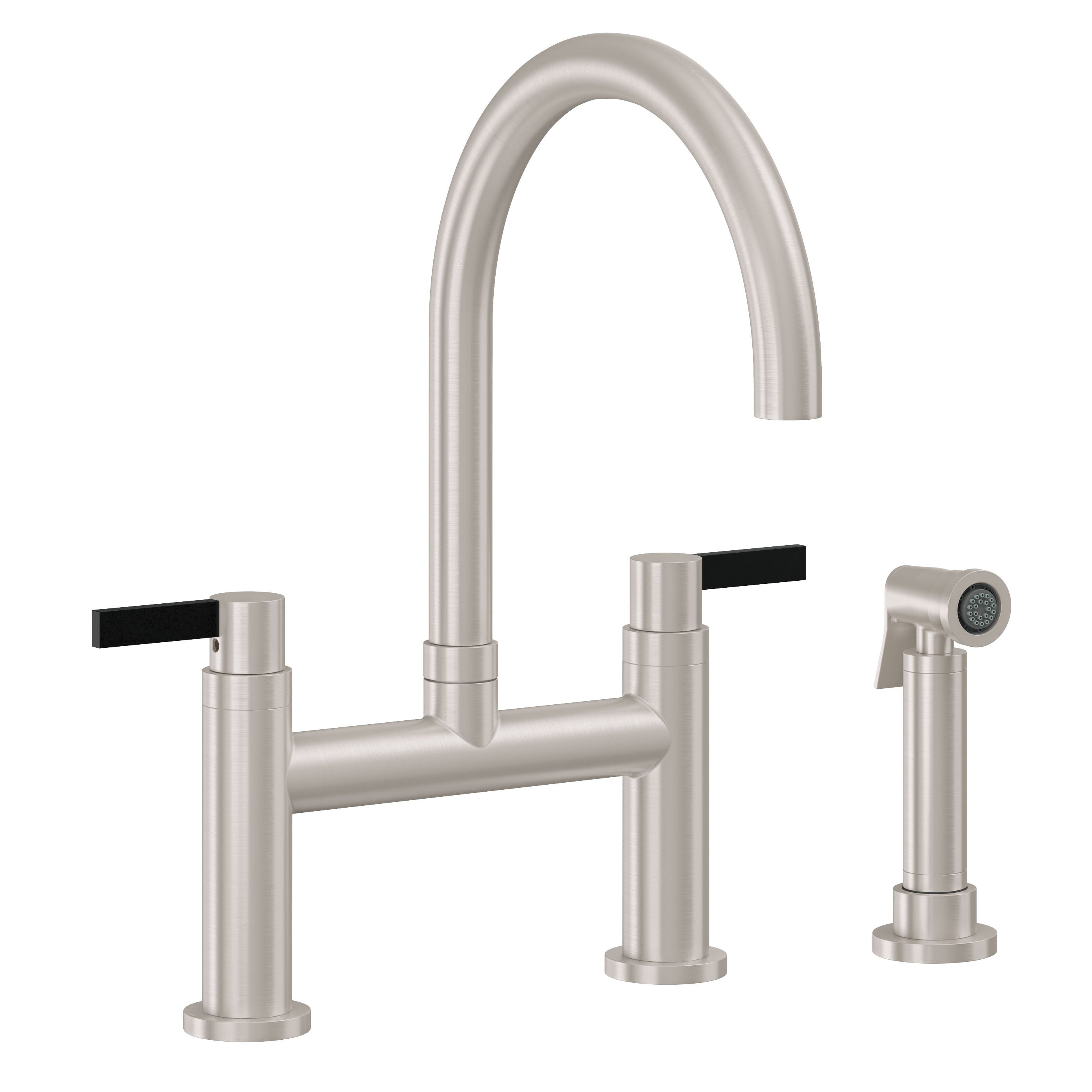 California Faucets Corsano Llave de Cocina Tipo Puente Contemporanea con Rociador Lateral - Pico en Arco - Níquel Satinado