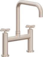 California Faucets Corsano Llave de Cocina Tipo Puente Contemporanea - Pico Cuadruple - Níquel Satinado