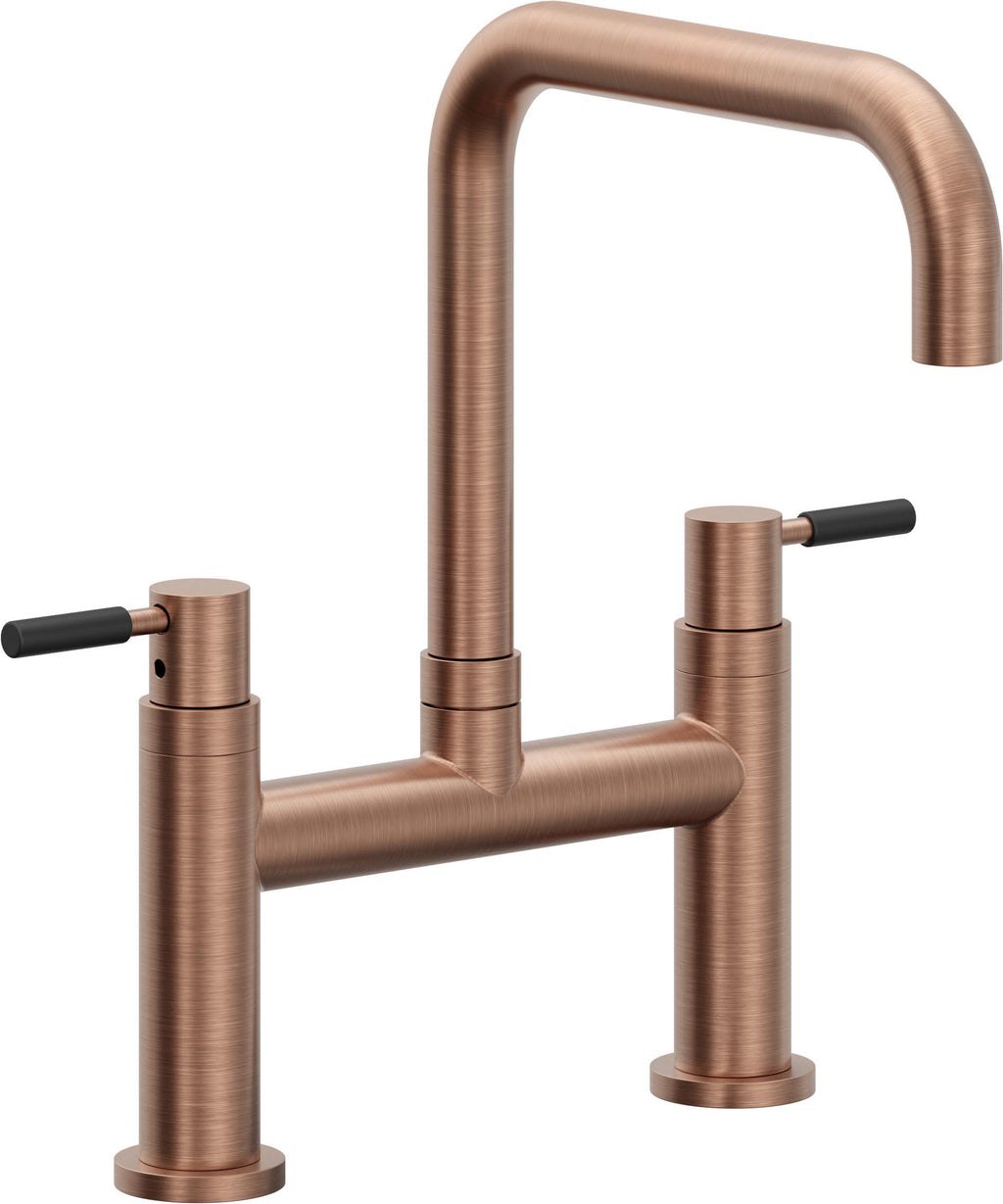 California Faucets Corsano Llave de Cocina Tipo Puente Contemporanea - Pico Cuadruple - Cobre Antiguo Mate
