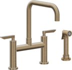 California Faucets Corsano Llave de Cocina Tipo Puente Contemporanea con Rociador Lateral - Pico Cuadruple - Latón Antiguo Mate