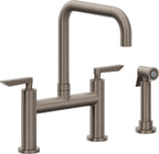 California Faucets Corsano Llave de Cocina Tipo Puente Contemporanea con Rociador Lateral - Pico Cuadruple - Níquel Antiguo Mate