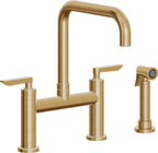 California Faucets Corsano Llave de Cocina Tipo Puente Contemporanea con Rociador Lateral - Pico Cuadruple - Latón Bruñido
