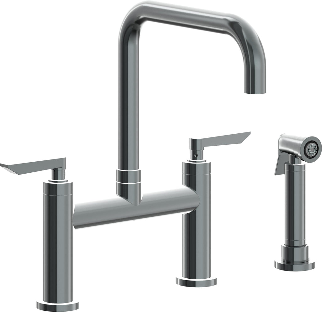 California Faucets Corsano Llave de Cocina Tipo Puente Contemporanea con Rociador Lateral - Pico Cuadruple - Níquel Negro