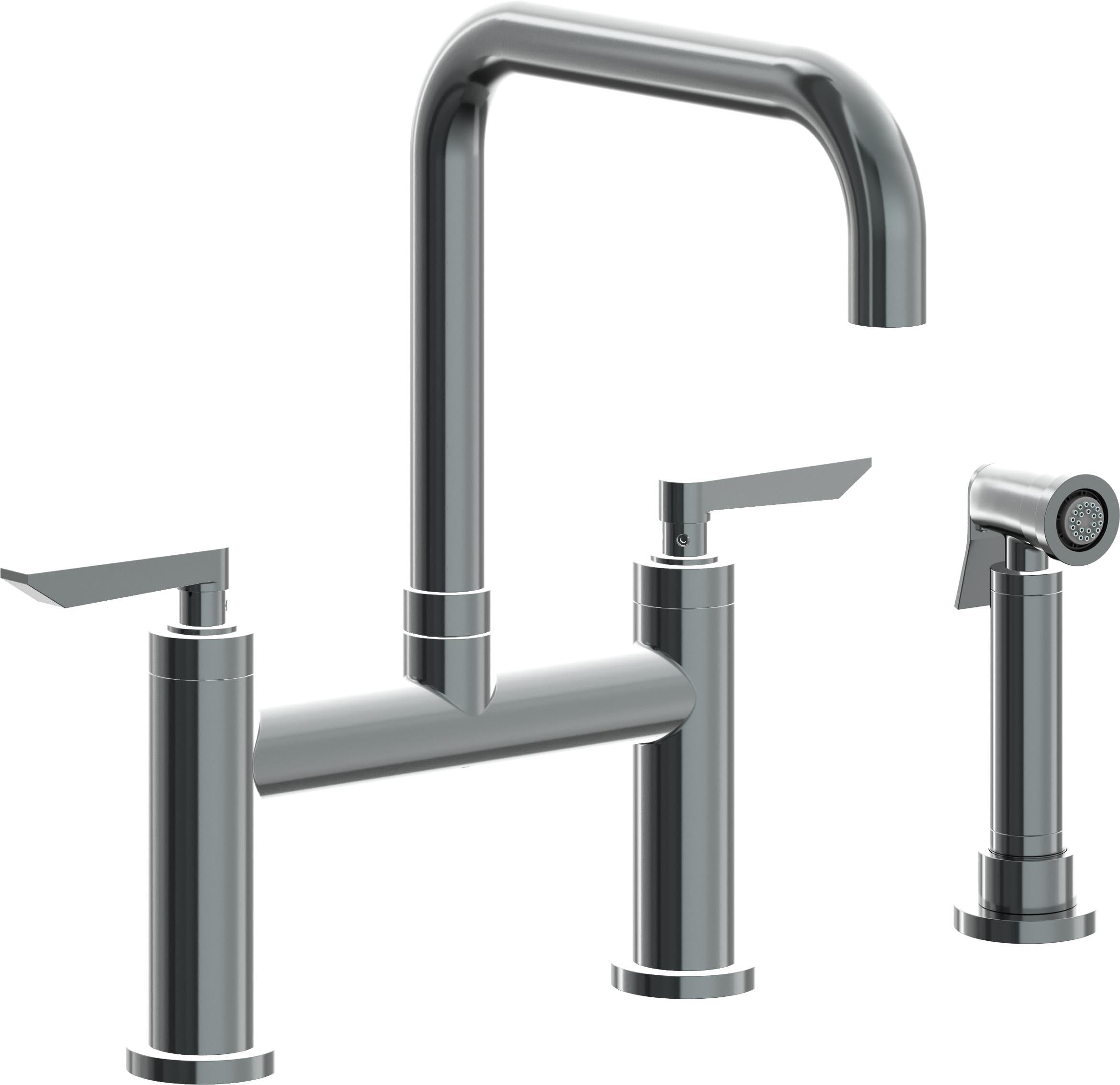 California Faucets Corsano Llave de Cocina Tipo Puente Contemporanea con Rociador Lateral - Pico Cuadruple - Níquel Negro