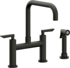 California Faucets Corsano Llave de Cocina Tipo Puente Contemporanea con Rociador Lateral - Pico Cuadruple - Bronce Bella Terra