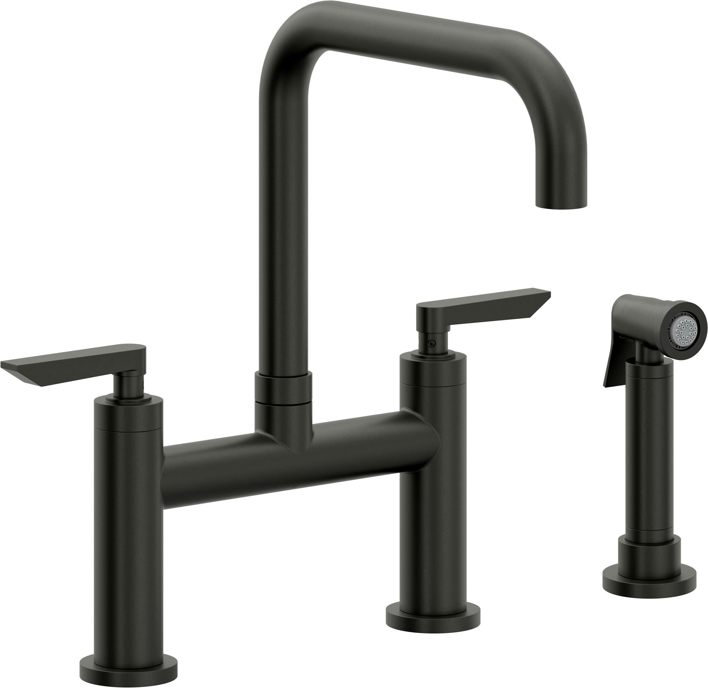California Faucets Corsano Llave de Cocina Tipo Puente Contemporanea con Rociador Lateral - Pico Cuadruple - Bronce Bella Terra