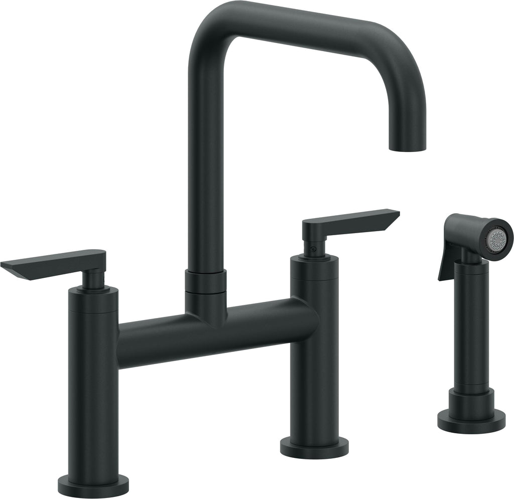 California Faucets Corsano Llave de Cocina Tipo Puente Contemporanea con Rociador Lateral - Pico Cuadruple - Carbón