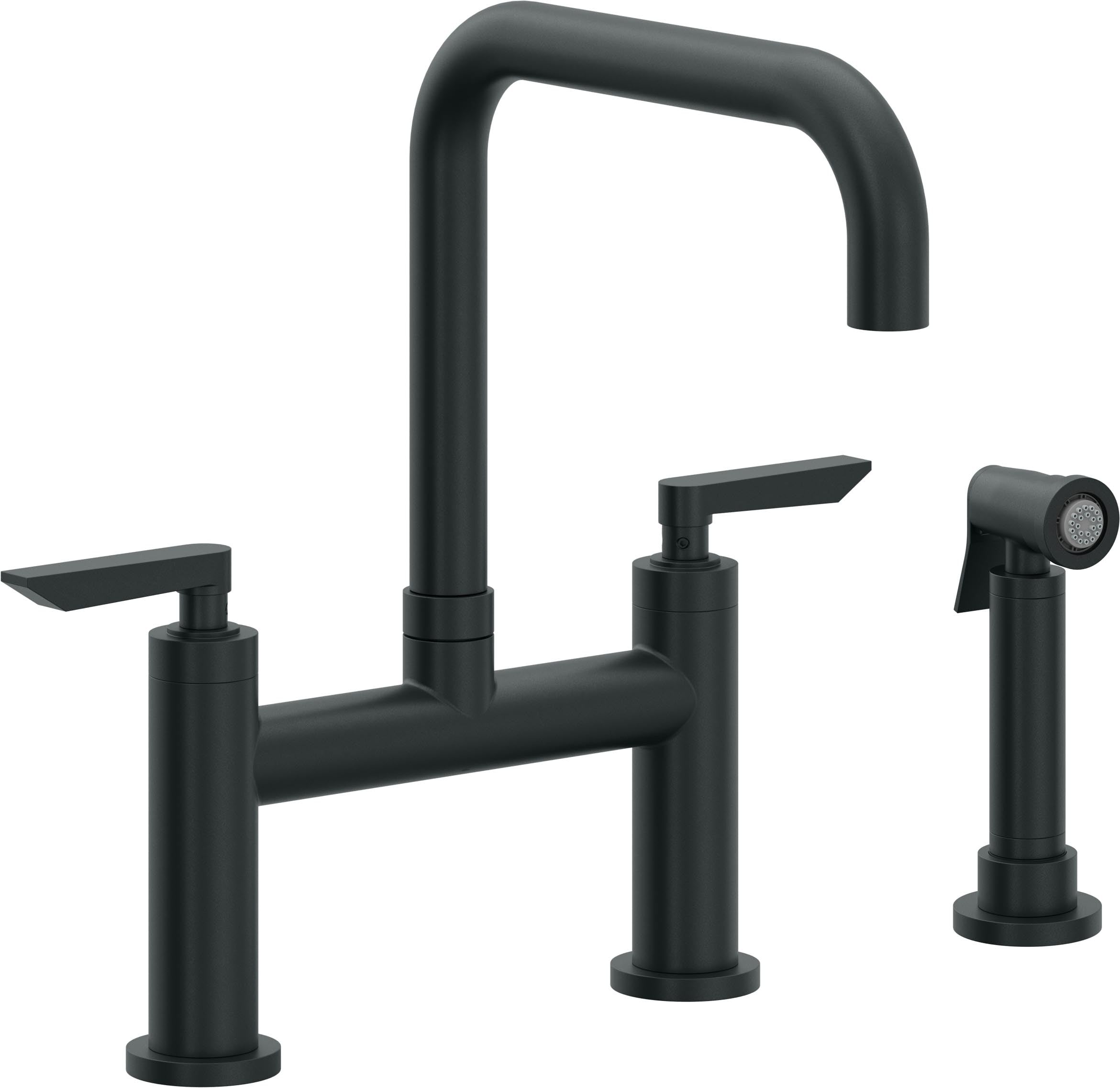 California Faucets Corsano Llave de Cocina Tipo Puente Contemporanea con Rociador Lateral - Pico Cuadruple - Carbón