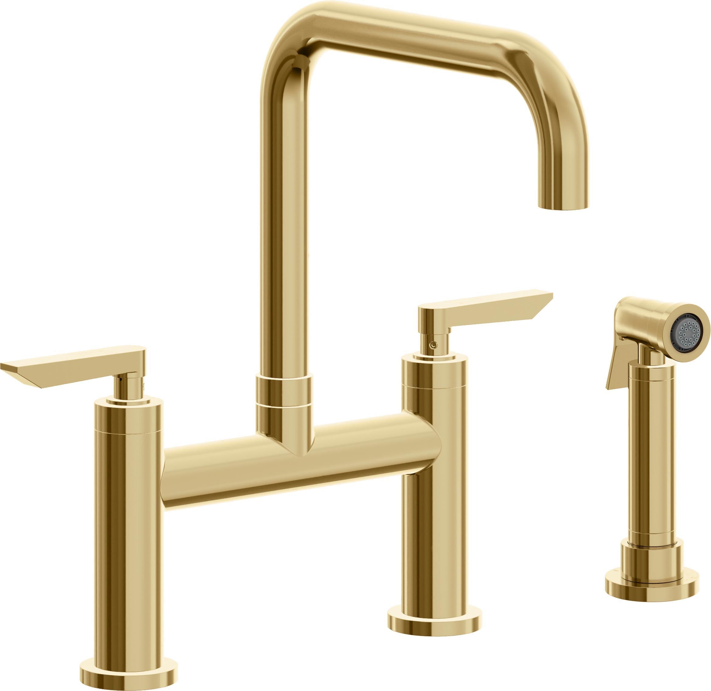 California Faucets Corsano Llave de Cocina Tipo Puente Contemporanea con Rociador Lateral - Pico Cuadruple - Oro Francés