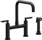 California Faucets Corsano Llave de Cocina Tipo Puente Contemporanea con Rociador Lateral - Pico Cuadruple - Negro Mate
