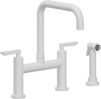 California Faucets Corsano Llave de Cocina Tipo Puente Contemporanea con Rociador Lateral - Pico Cuadruple - Blanco Mate