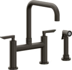 California Faucets Corsano Llave de Cocina Tipo Puente Contemporanea con Rociador Lateral - Pico Cuadruple - Bronce Oscuro