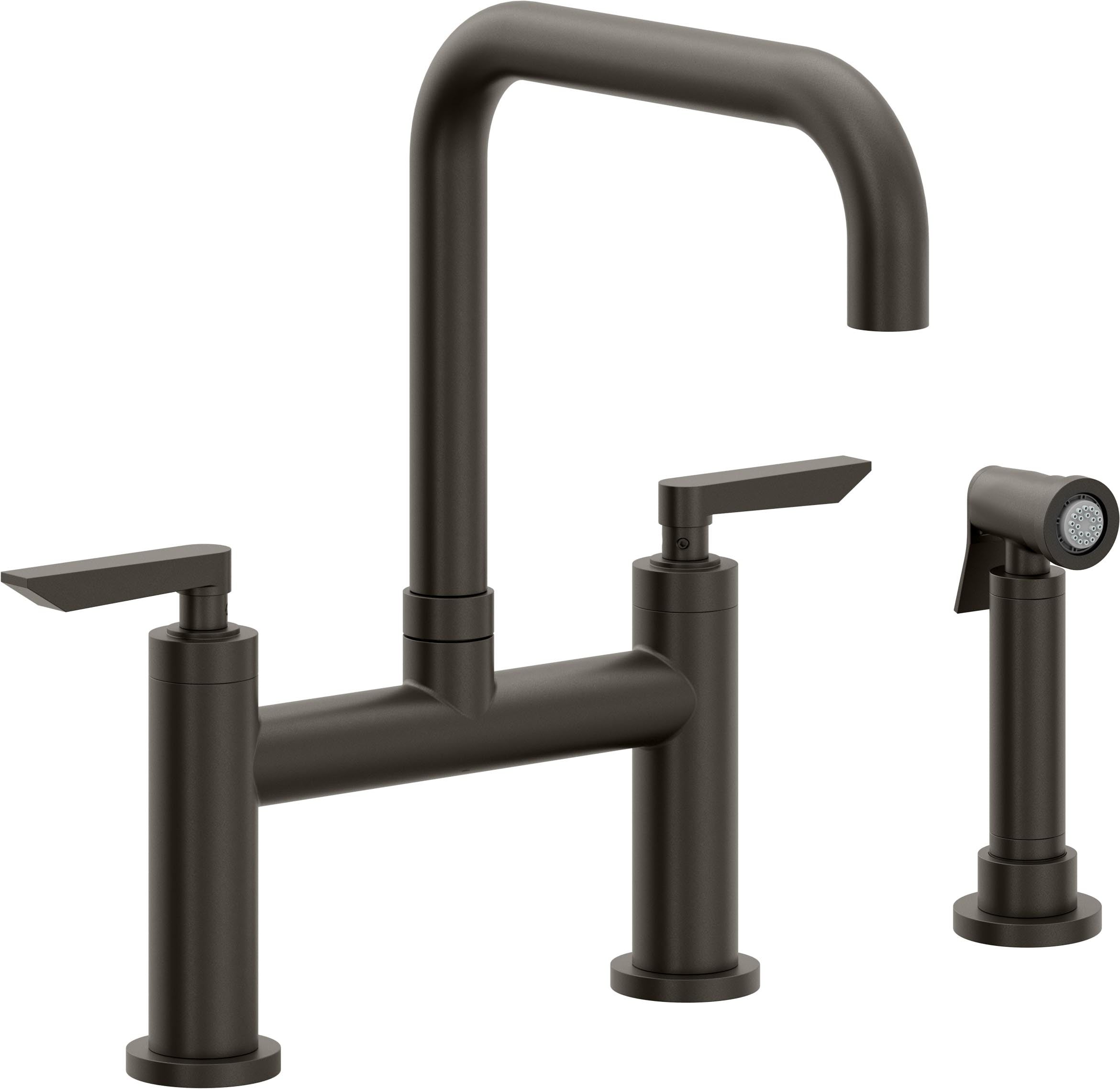 California Faucets Corsano Llave de Cocina Tipo Puente Contemporanea con Rociador Lateral - Pico Cuadruple - Bronce Oscuro