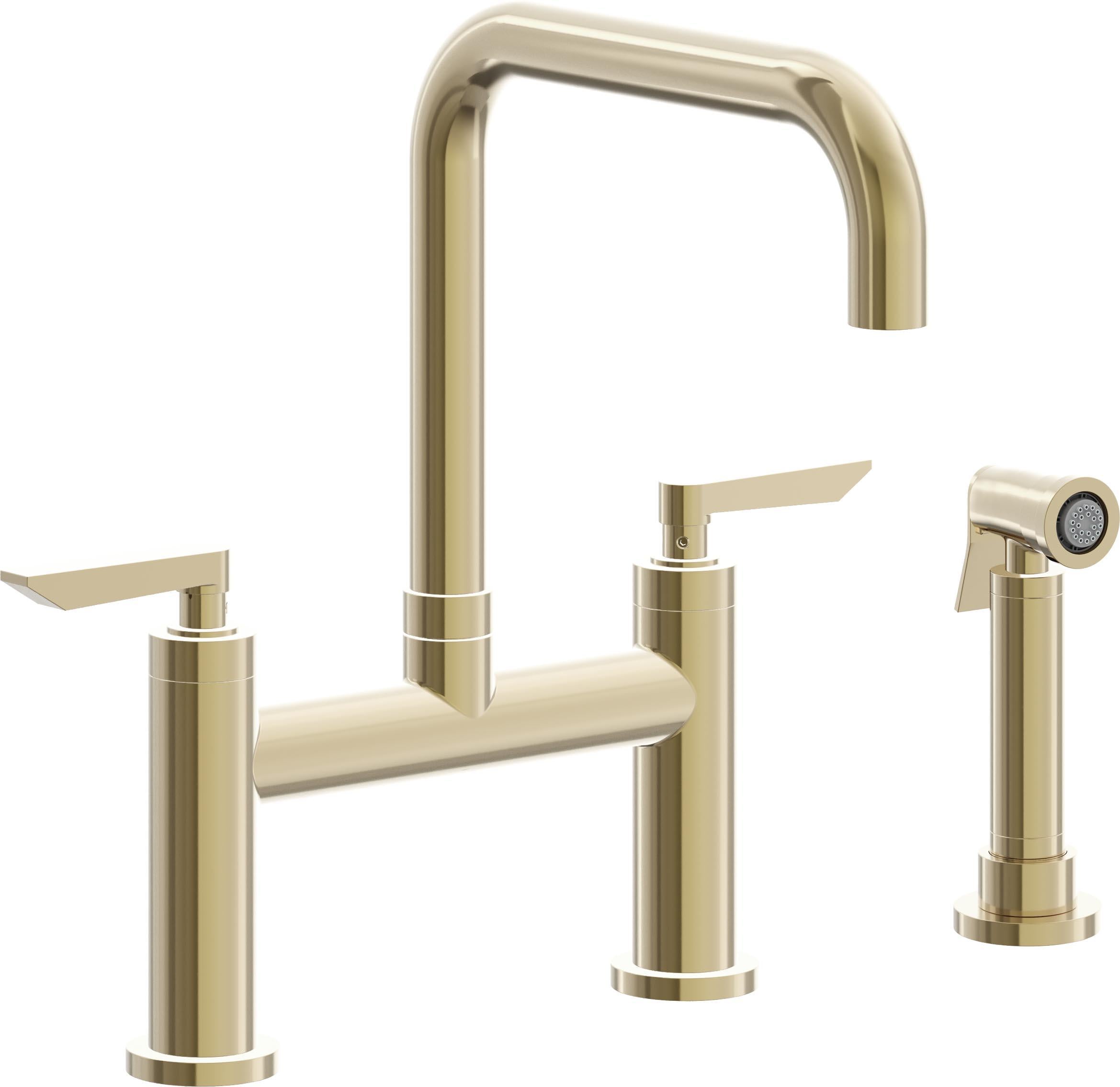 California Faucets Corsano Llave de Cocina Tipo Puente Contemporanea con Rociador Lateral - Pico Cuadruple - Latón Pulido