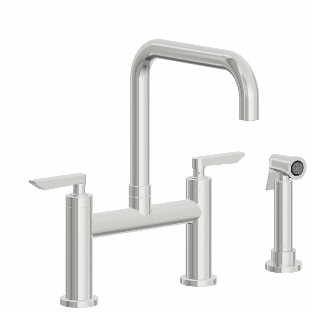 California Faucets Corsano Llave de Cocina Tipo Puente Contemporanea con Rociador Lateral - Pico Cuadruple - Cromo Pulido