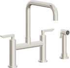 California Faucets Corsano Llave de Cocina Tipo Puente Contemporanea con Rociador Lateral - Pico Cuadruple - Níquel Pulido