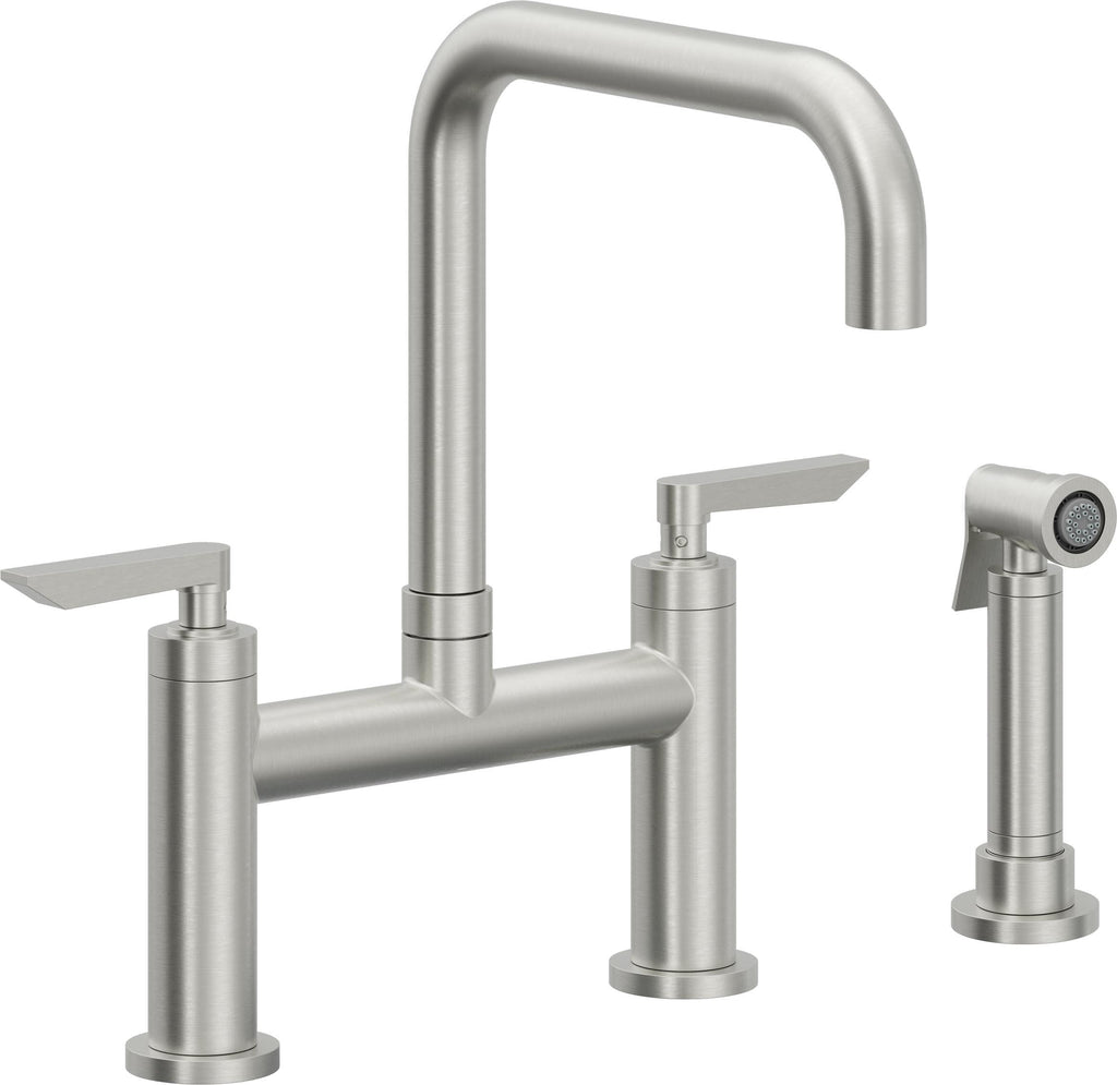 California Faucets Corsano Llave de Cocina Tipo Puente Contemporanea con Rociador Lateral - Pico Cuadruple - Cromo Satinado