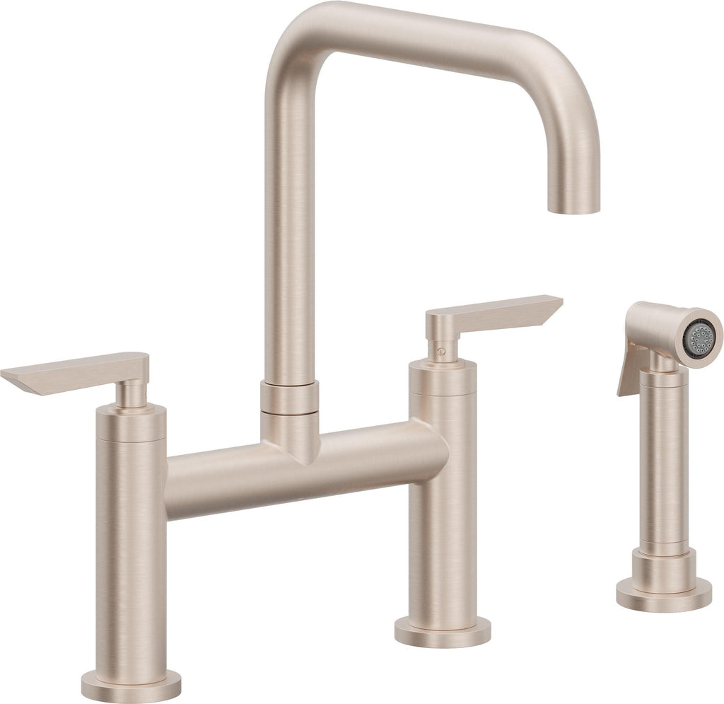 California Faucets Corsano Llave de Cocina Tipo Puente Contemporanea con Rociador Lateral - Pico Cuadruple - Níquel Satinado