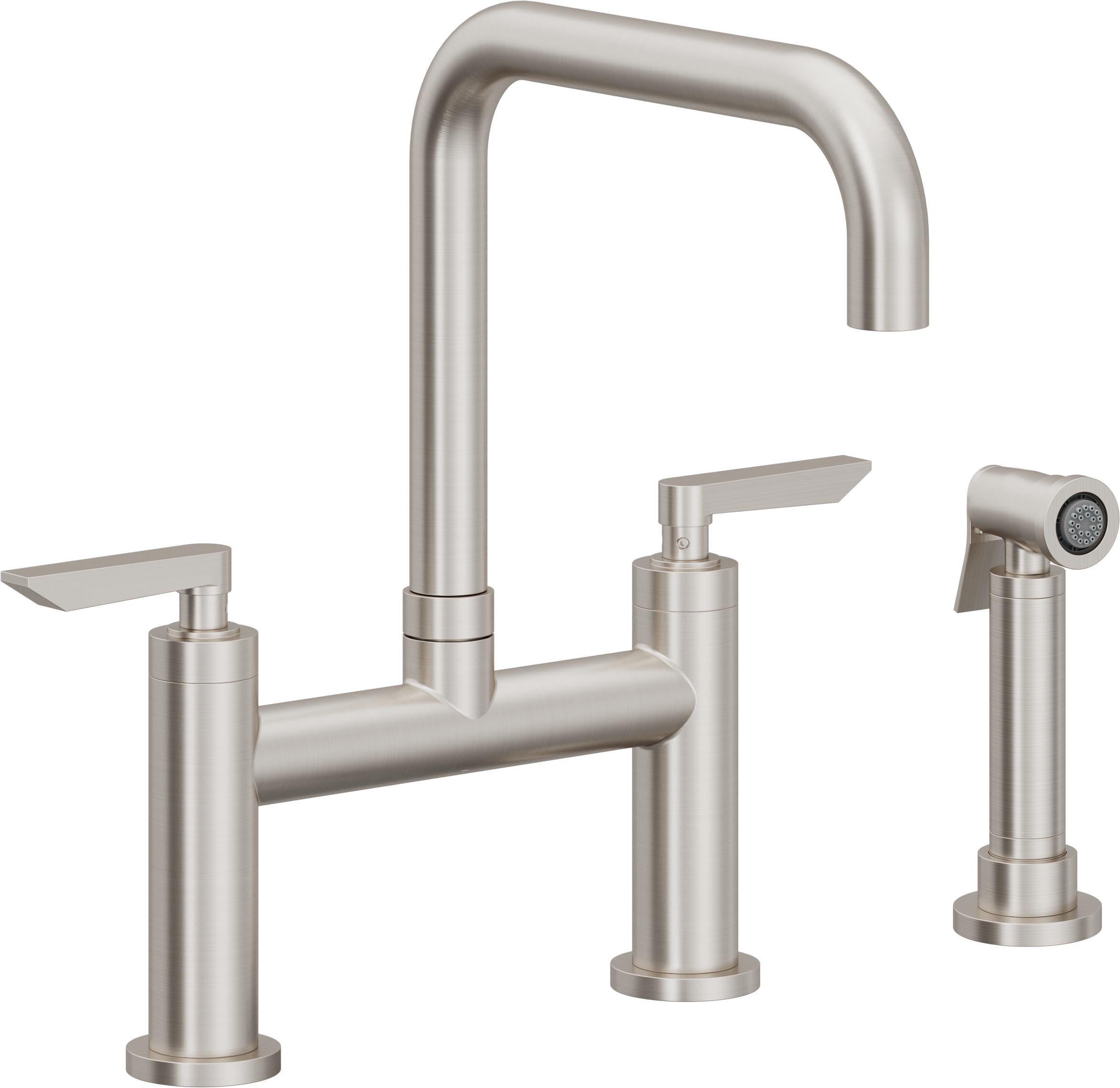 California Faucets Corsano Llave de Cocina Tipo Puente Contemporanea con Rociador Lateral - Pico Cuadruple - Acero Inoxidable Ultra