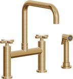 California Faucets Corsano Llave de Cocina Tipo Puente Contemporanea con Rociador Lateral - Pico Cuadruple - Latón Bruñido