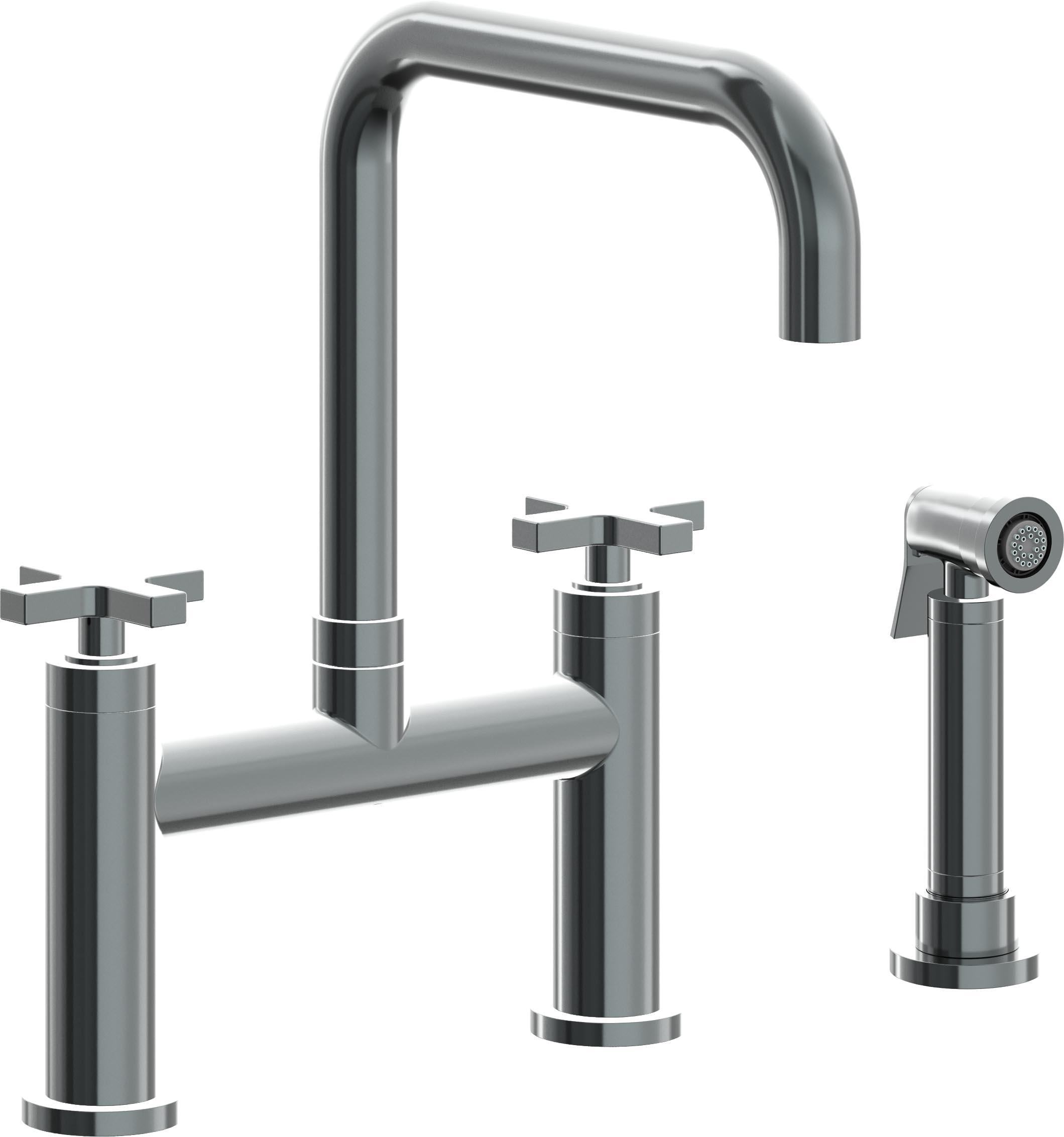 California Faucets Corsano Llave de Cocina Tipo Puente Contemporanea con Rociador Lateral - Pico Cuadruple - Níquel Negro