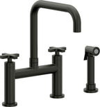 California Faucets Corsano Llave de Cocina Tipo Puente Contemporanea con Rociador Lateral - Pico Cuadruple - Bronce Bella Terra