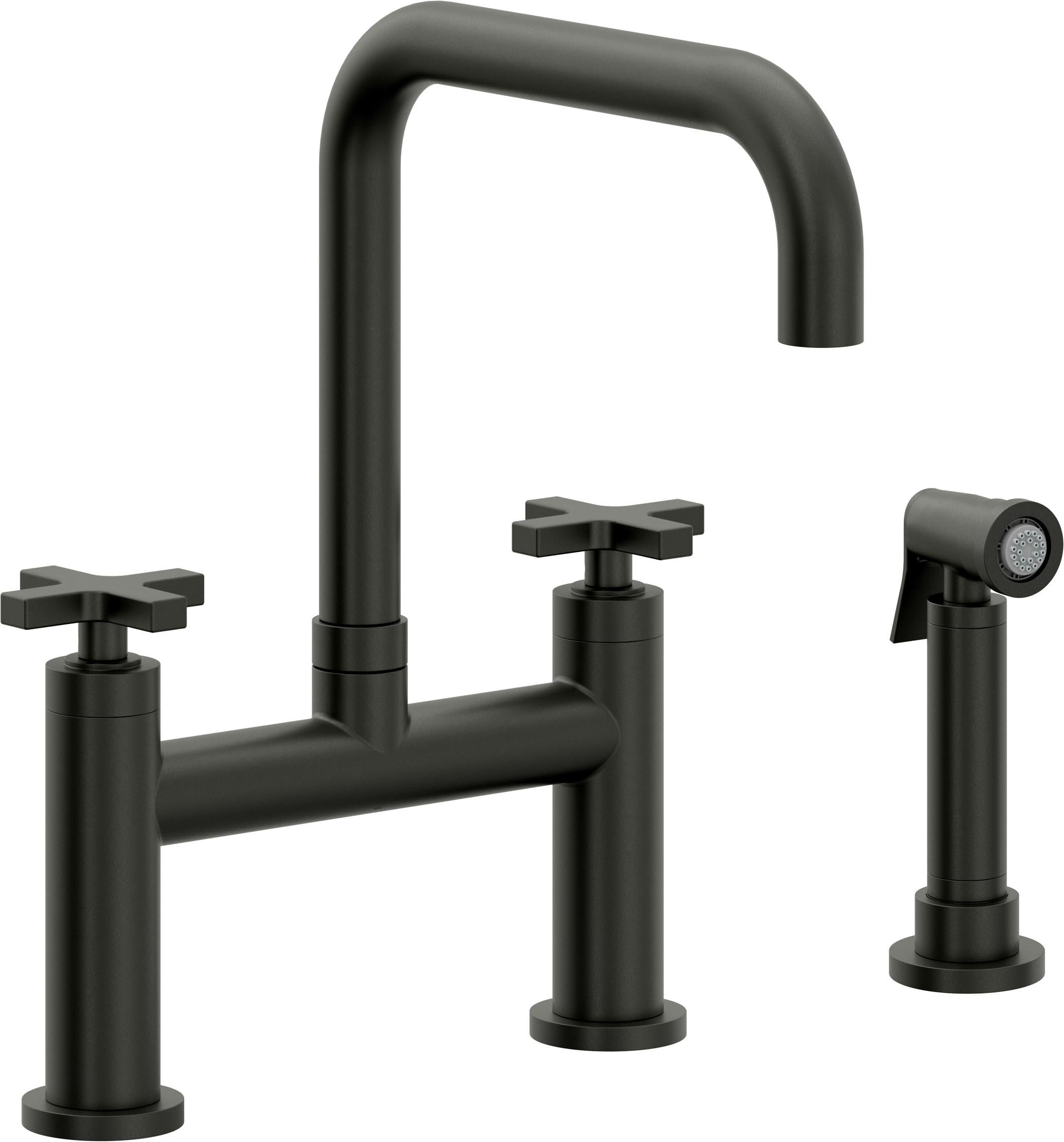 California Faucets Corsano Llave de Cocina Tipo Puente Contemporanea con Rociador Lateral - Pico Cuadruple - Bronce Bella Terra