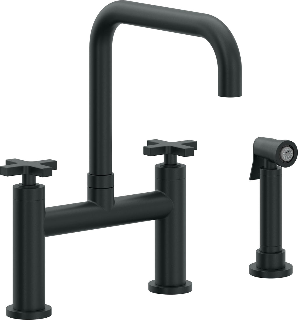 California Faucets Corsano Llave de Cocina Tipo Puente Contemporanea con Rociador Lateral - Pico Cuadruple - Carbón