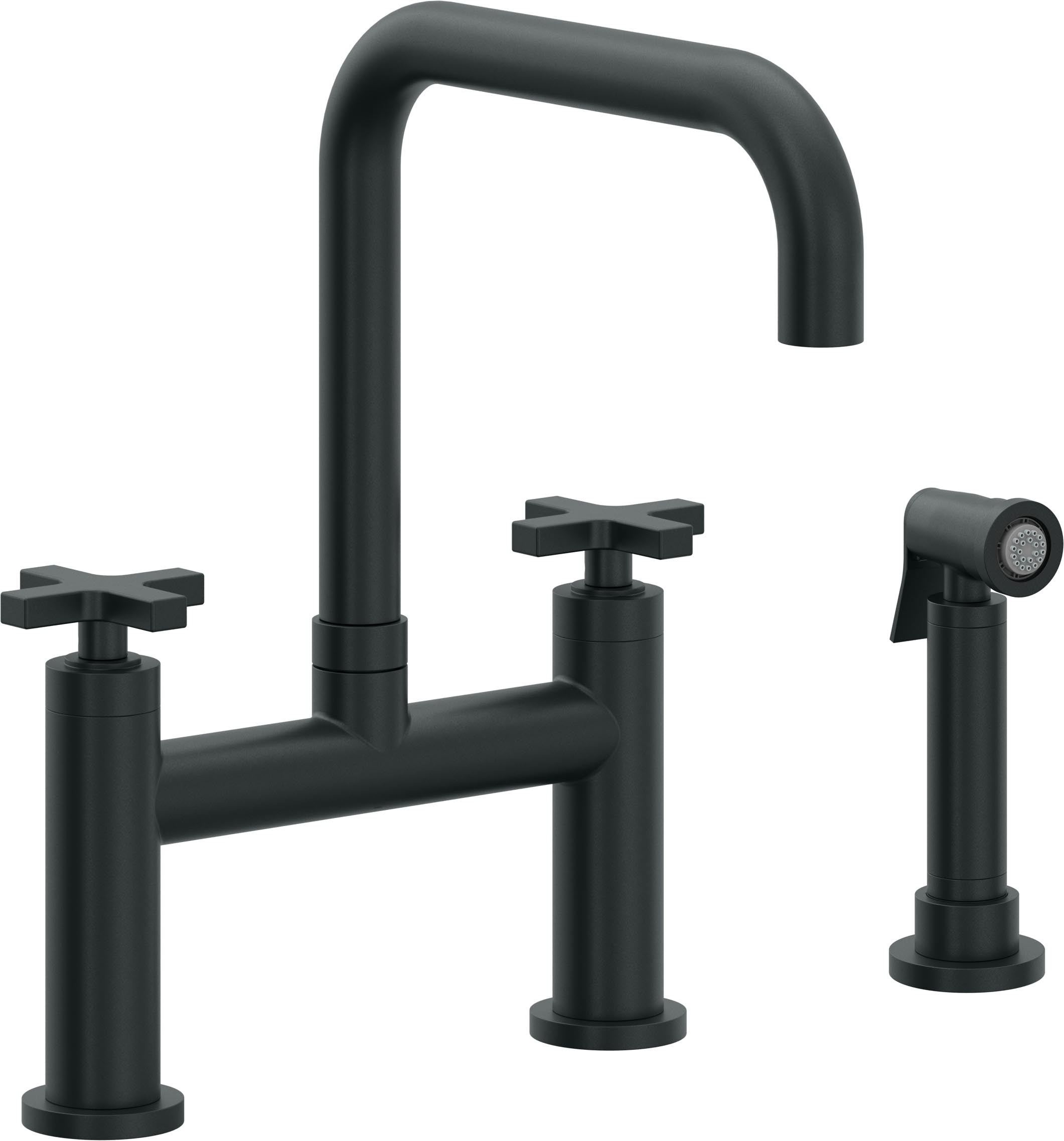 California Faucets Corsano Llave de Cocina Tipo Puente Contemporanea con Rociador Lateral - Pico Cuadruple - Carbón