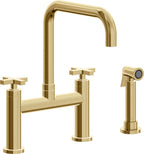 California Faucets Corsano Llave de Cocina Tipo Puente Contemporanea con Rociador Lateral - Pico Cuadruple - Oro Francés