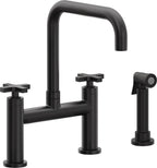 California Faucets Corsano Llave de Cocina Tipo Puente Contemporanea con Rociador Lateral - Pico Cuadruple - Negro Mate