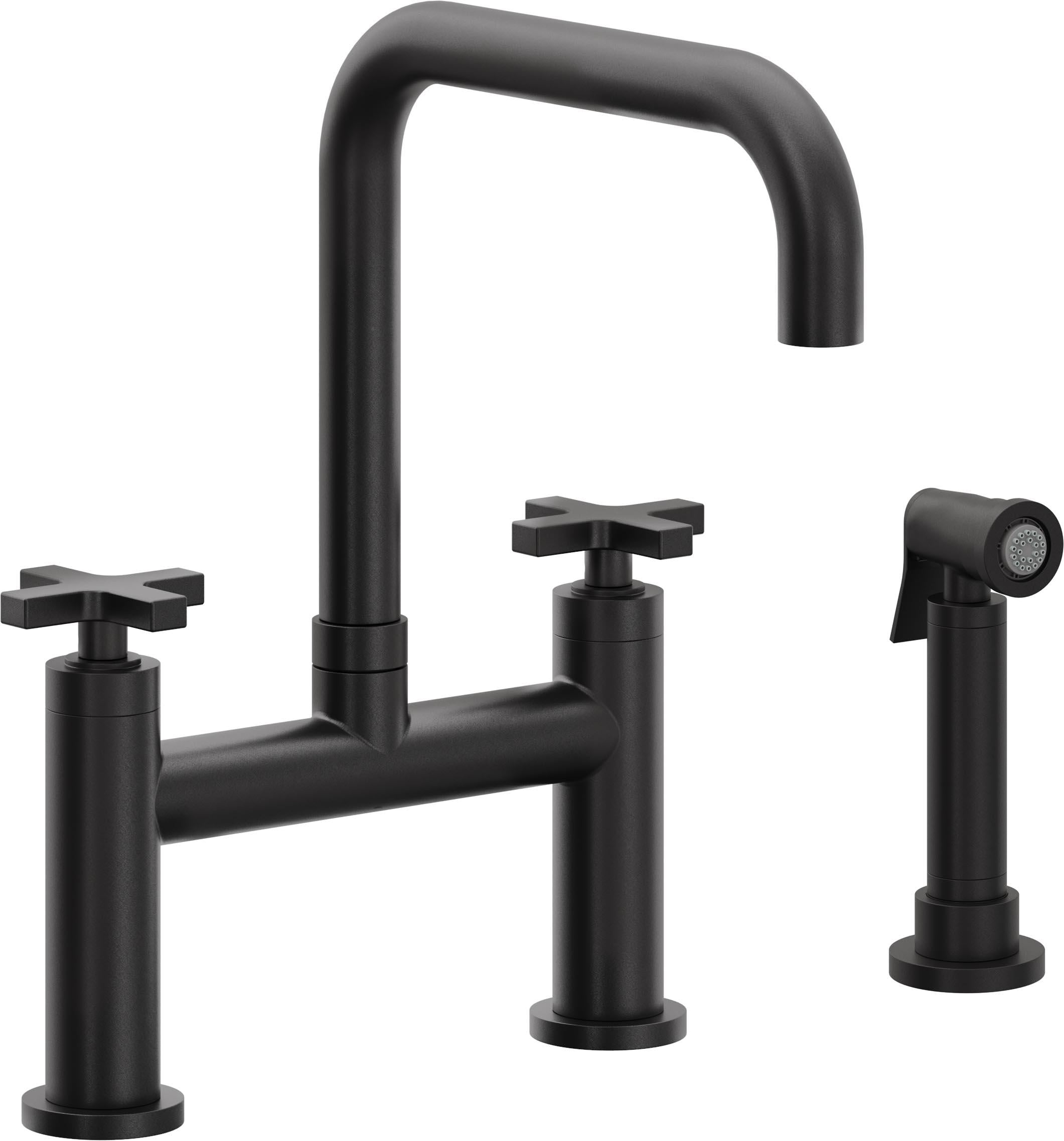 California Faucets Corsano Llave de Cocina Tipo Puente Contemporanea con Rociador Lateral - Pico Cuadruple - Negro Mate