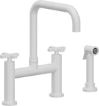 California Faucets Corsano Llave de Cocina Tipo Puente Contemporanea con Rociador Lateral - Pico Cuadruple - Blanco Mate