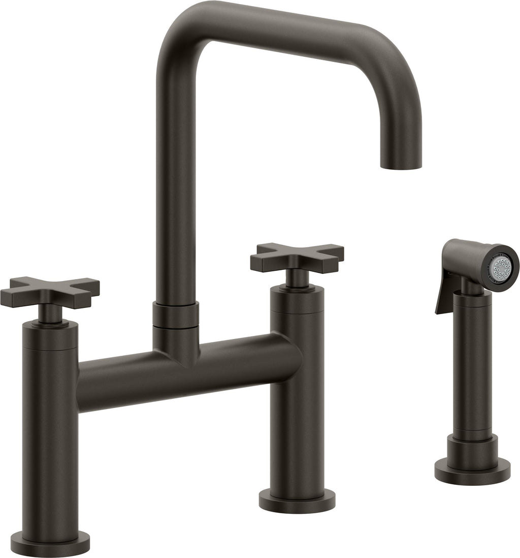 California Faucets Corsano Llave de Cocina Tipo Puente Contemporanea con Rociador Lateral - Pico Cuadruple - Bronce Oscuro