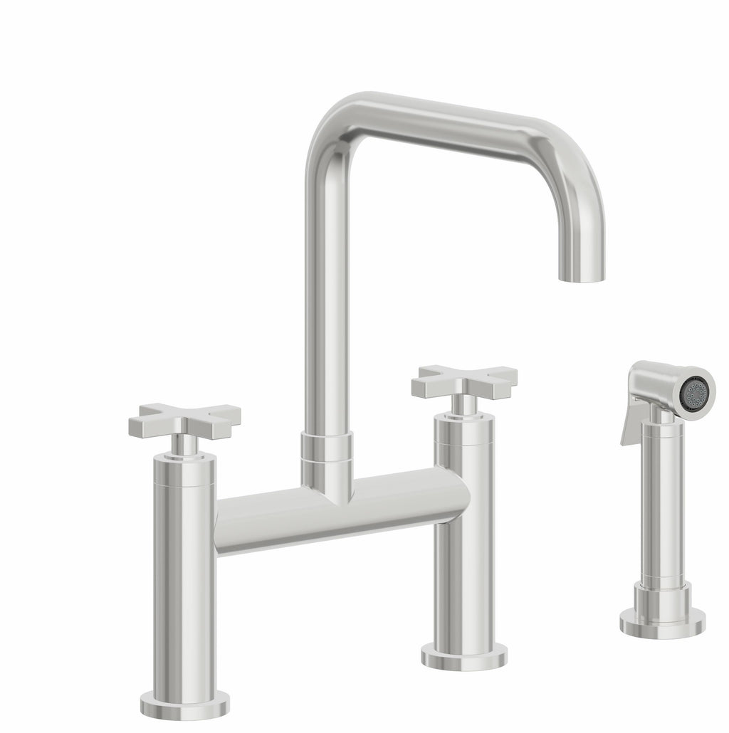 California Faucets Corsano Llave de Cocina Tipo Puente Contemporanea con Rociador Lateral - Pico Cuadruple - Cromo Pulido