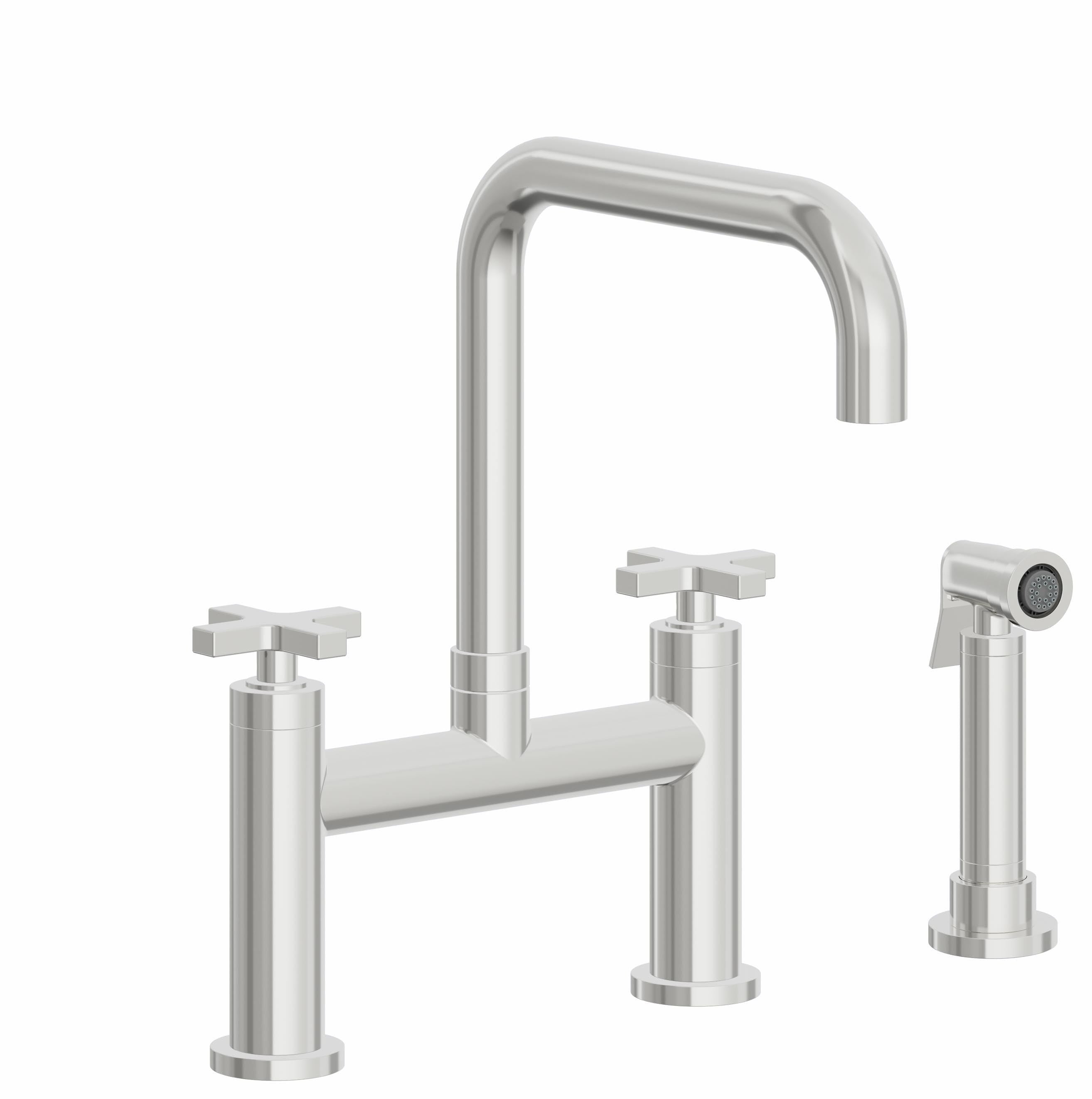 California Faucets Corsano Llave de Cocina Tipo Puente Contemporanea con Rociador Lateral - Pico Cuadruple - Cromo Pulido