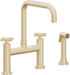 California Faucets Corsano Llave de Cocina Tipo Puente Contemporanea con Rociador Lateral - Pico Cuadruple - Latón Satinado