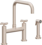 California Faucets Corsano Llave de Cocina Tipo Puente Contemporanea con Rociador Lateral - Pico Cuadruple - Níquel Satinado