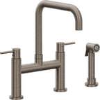California Faucets Corsano Llave de Cocina Tipo Puente Contemporanea con Rociador Lateral - Pico Cuadruple - Níquel Antiguo Mate