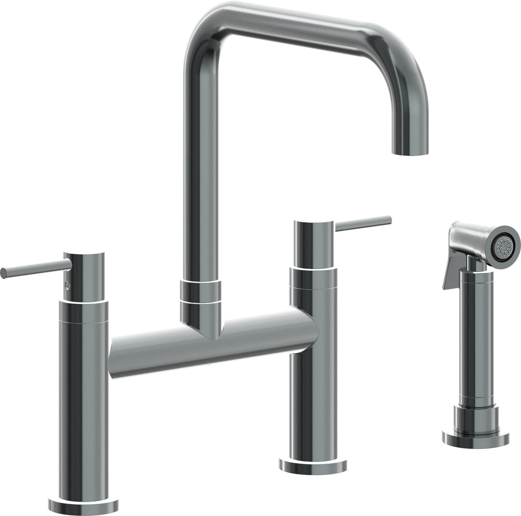 California Faucets Corsano Llave de Cocina Tipo Puente Contemporanea con Rociador Lateral - Pico Cuadruple - Níquel Negro