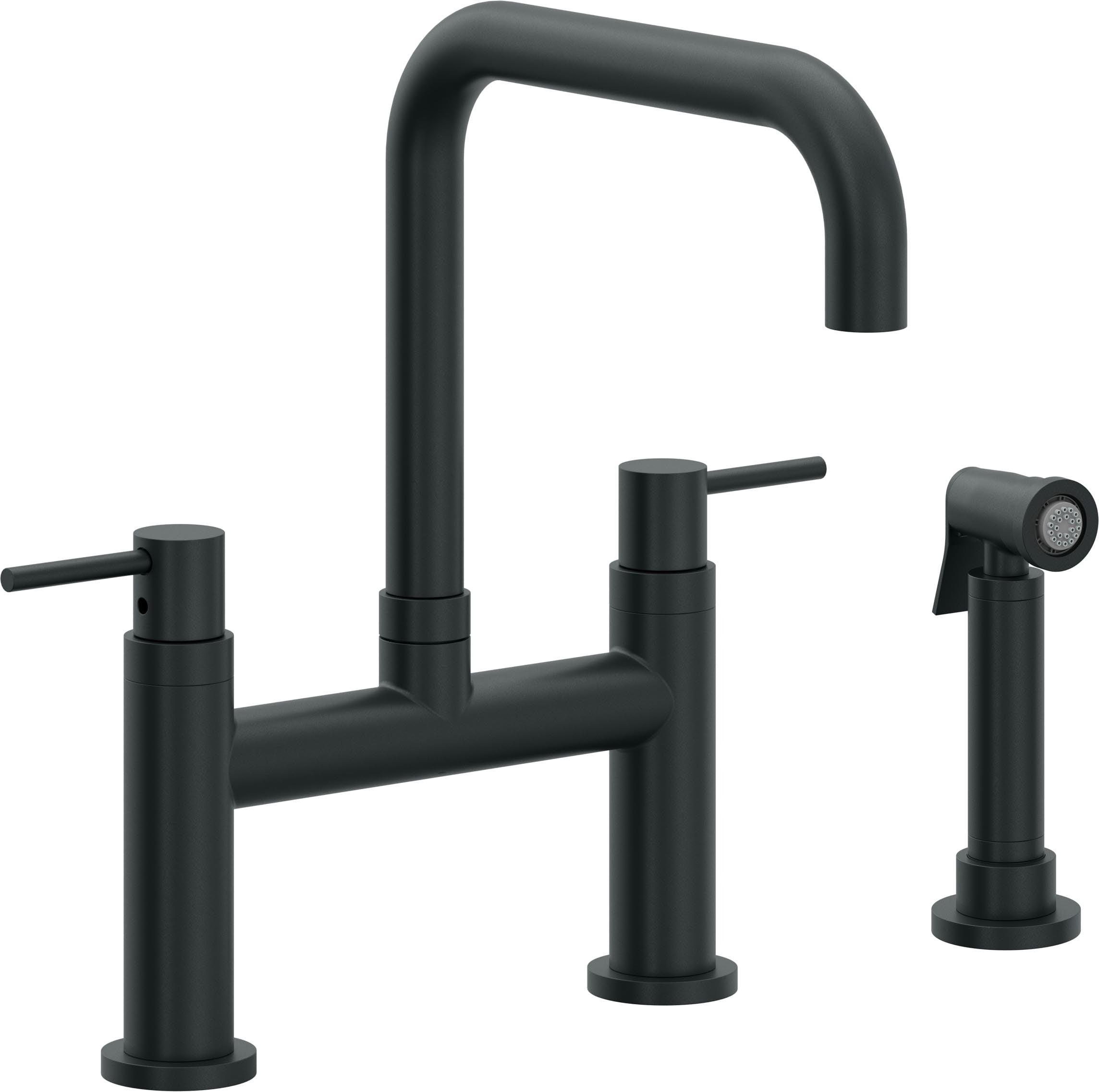 California Faucets Corsano Llave de Cocina Tipo Puente Contemporanea con Rociador Lateral - Pico Cuadruple - Carbón