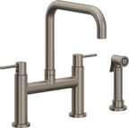 California Faucets Corsano Llave de Cocina Tipo Puente Contemporanea con Rociador Lateral - Pico Cuadruple - Grafito