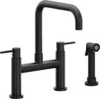 California Faucets Corsano Llave de Cocina Tipo Puente Contemporanea con Rociador Lateral - Pico Cuadruple - Negro Mate