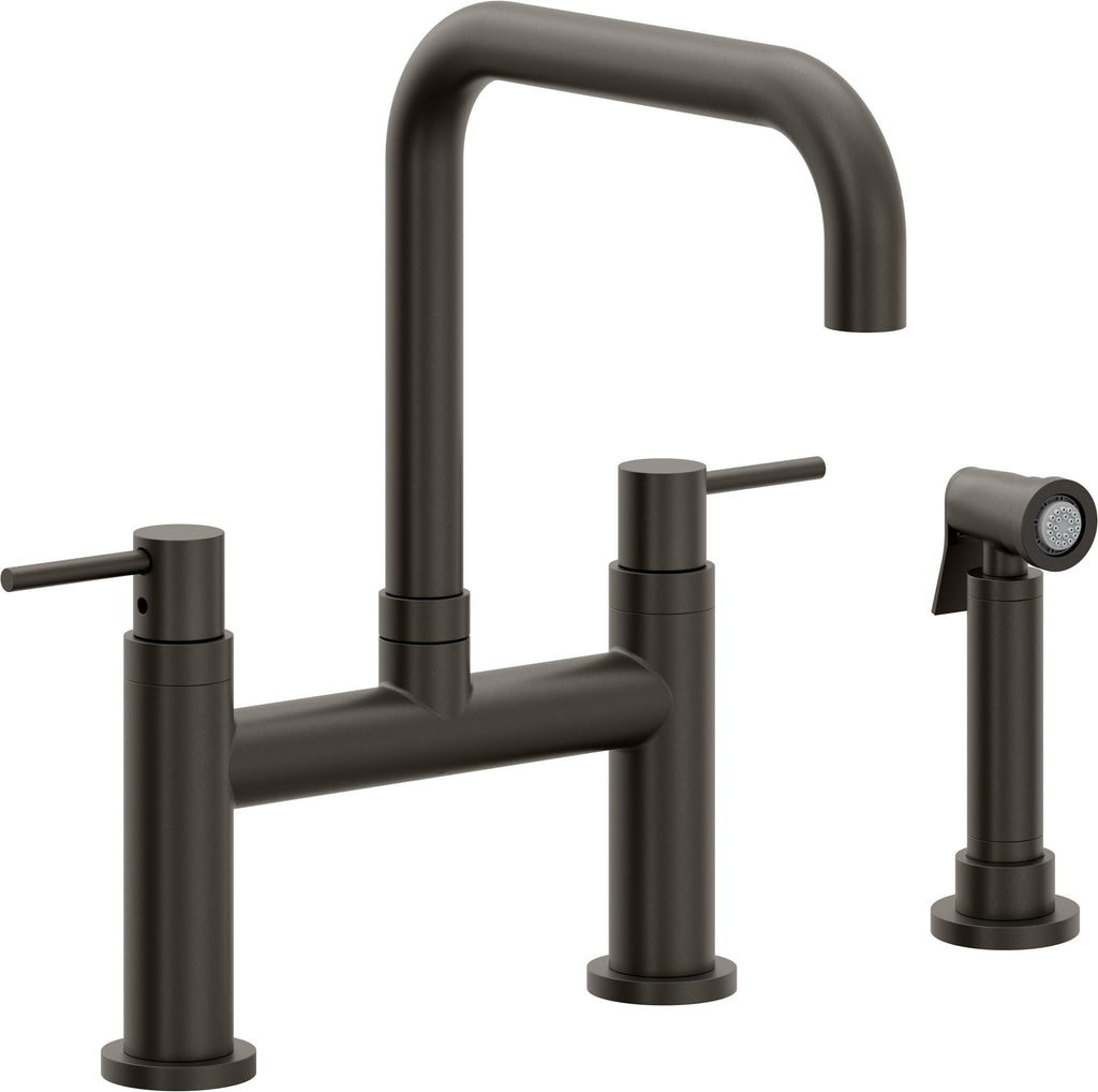 California Faucets Corsano Llave de Cocina Tipo Puente Contemporanea con Rociador Lateral - Pico Cuadruple - Bronce Oscuro