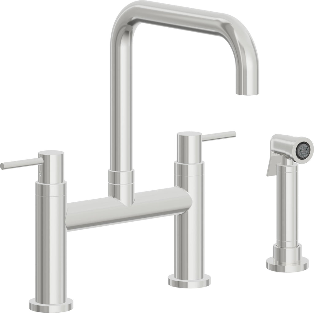 California Faucets Corsano Llave de Cocina Tipo Puente Contemporanea con Rociador Lateral - Pico Cuadruple - Cromo Pulido
