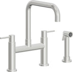 California Faucets Corsano Llave de Cocina Tipo Puente Contemporanea con Rociador Lateral - Pico Cuadruple - Cromo Pulido