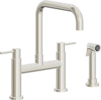 California Faucets Corsano Llave de Cocina Tipo Puente Contemporanea con Rociador Lateral - Pico Cuadruple - Níquel Pulido