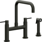 California Faucets Corsano Llave de Cocina Tipo Puente Contemporanea con Rociador Lateral - Pico Cuadruple - Bronce Bella Terra