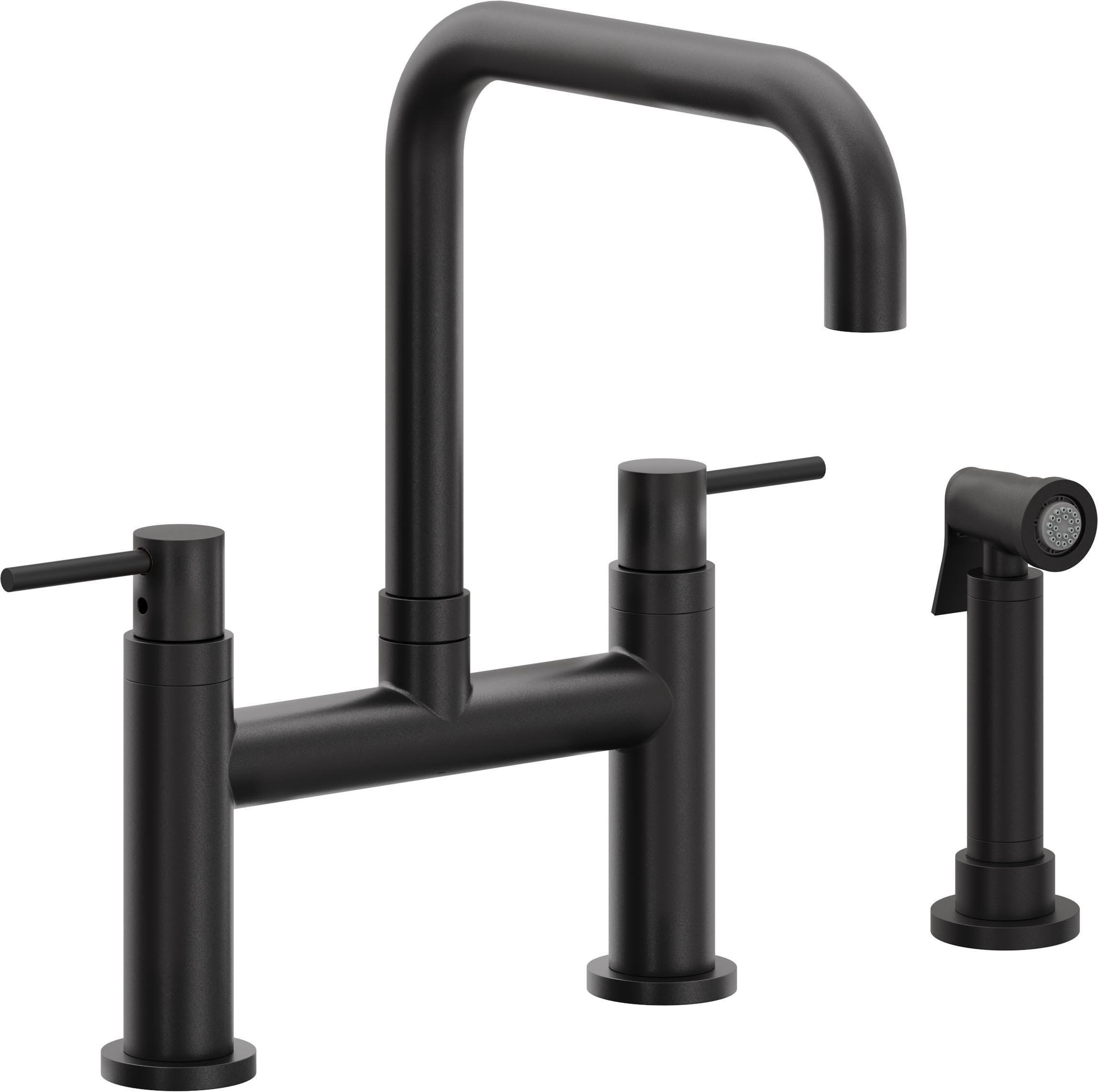 California Faucets Corsano Llave de Cocina Tipo Puente Contemporanea con Rociador Lateral - Pico Cuadruple - Negro Mate