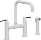 California Faucets Corsano Llave de Cocina Tipo Puente Contemporanea con Rociador Lateral - Pico Cuadruple - Blanco Mate
